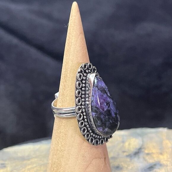 Artisan Charoite 925 Silver Ring Sz 8 - Picture 2 of 9